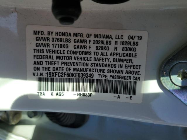 19XFC2F60KE039349 | 2019 HONDA CIVIC LX