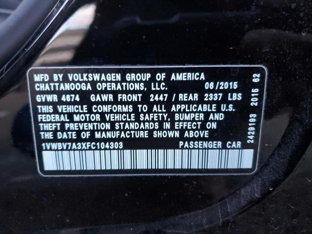 1VWBV7A3XFC104303 | 2015 VOLKSWAGEN PASSAT SE