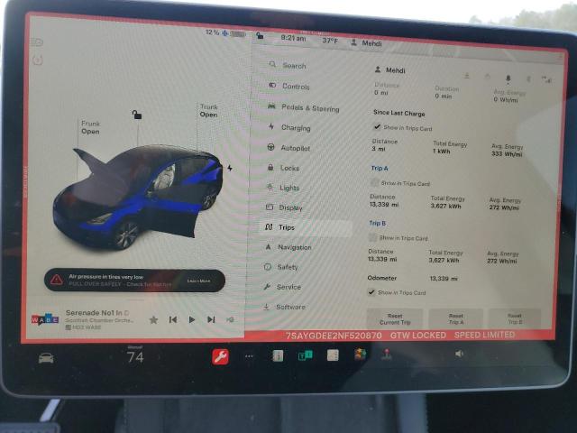 7SAYGDEE2NF520870 | 2022 TESLA MODEL Y