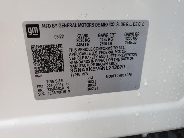 3GNAXKEV6NL243670 | 2022 CHEVROLET EQUINOX LT