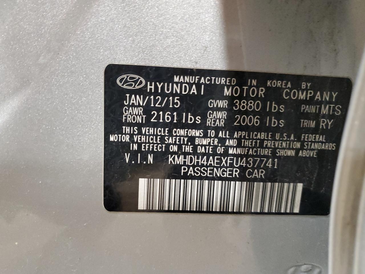 KMHDH4AEXFU437741 2015 Hyundai Elantra Se