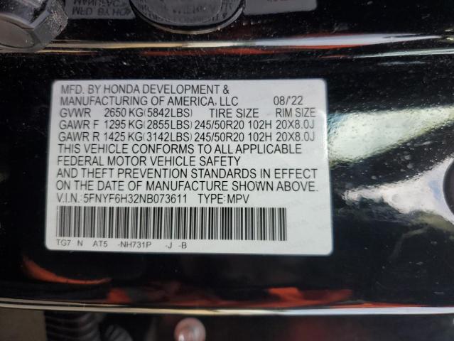 2022 HONDA PILOT SPOR - 5FNYF6H32NB073611