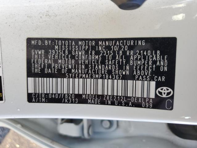 5YFEPMAE9MP184367 | 2021 Toyota corolla le