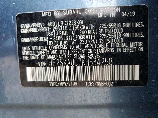 JF2SKAUC7KH534258 | 2019 SUBARU FORESTER L