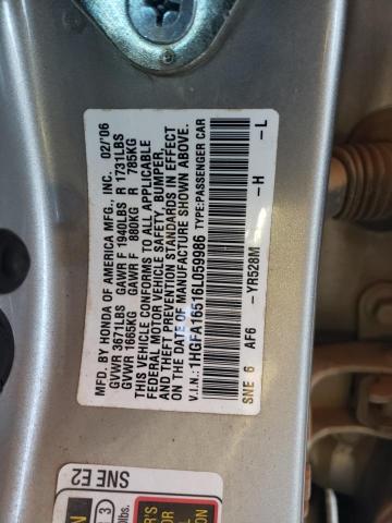 1HGFA16516L059986 2006 Honda Civic Lx