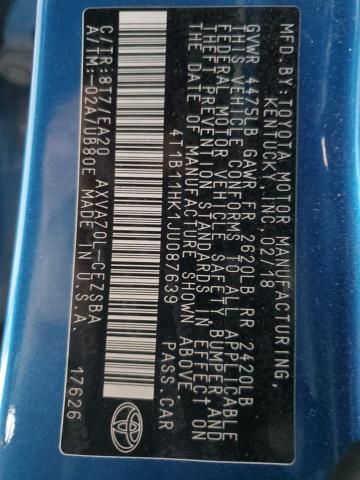 4T1B11HK1JU087639 | 2018 TOYOTA CAMRY L