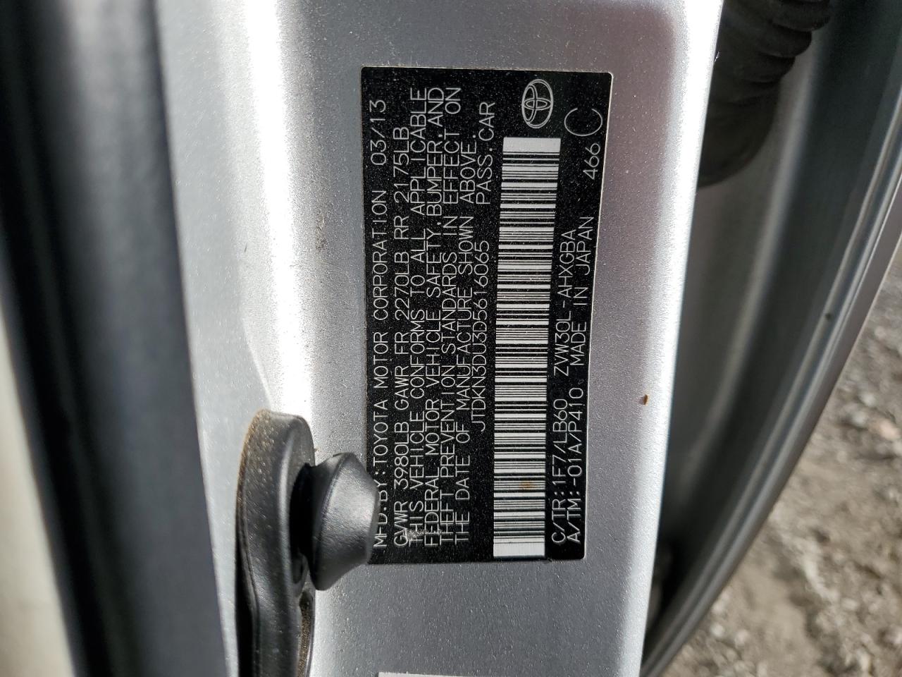 jtdkn3du3d5616065 JTDKN3DU3D5616065 2013 Toyota Prius