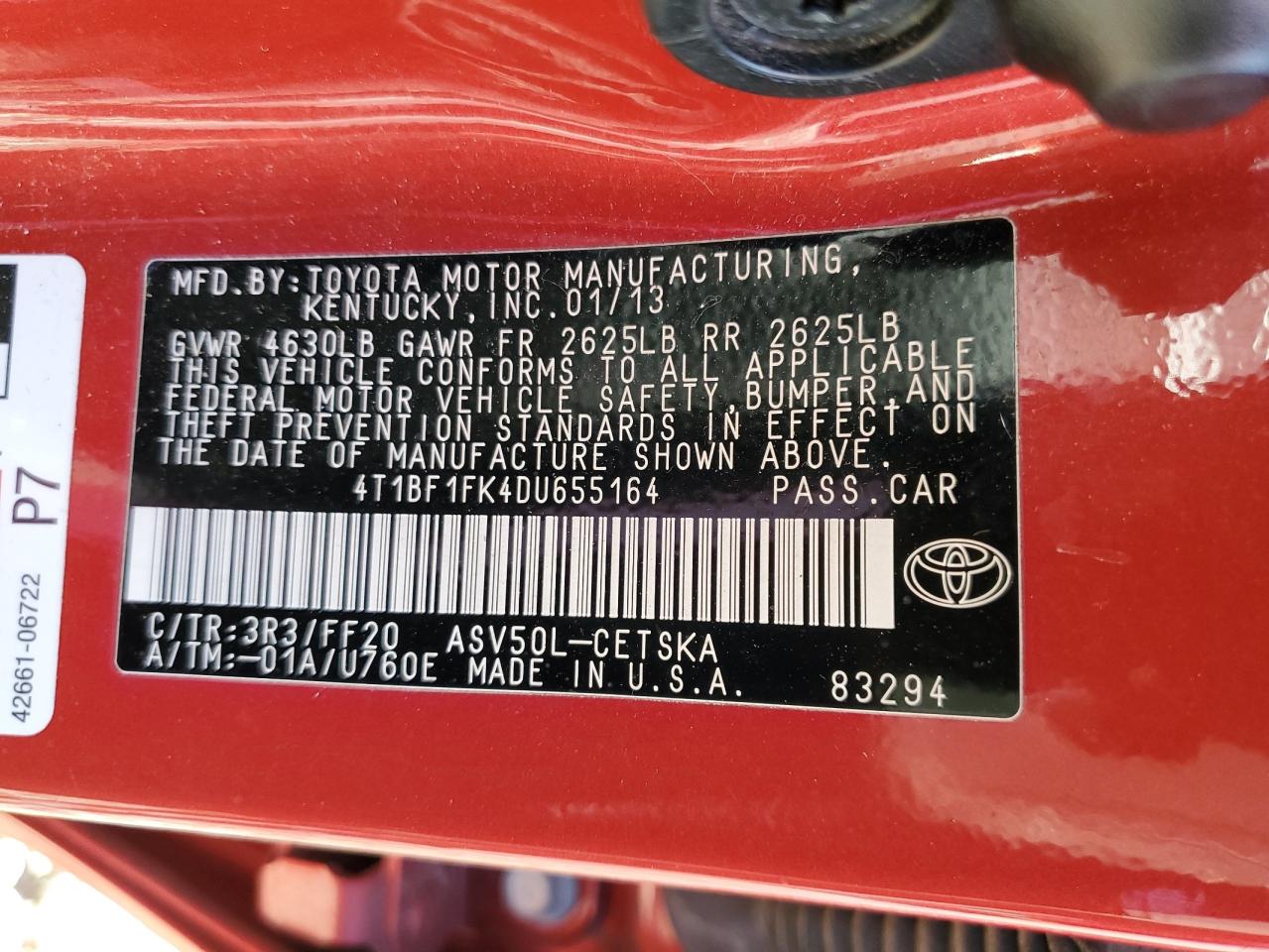 4t1bf1fk4du655164 4T1BF1FK4DU655164 2013 Toyota Camry L