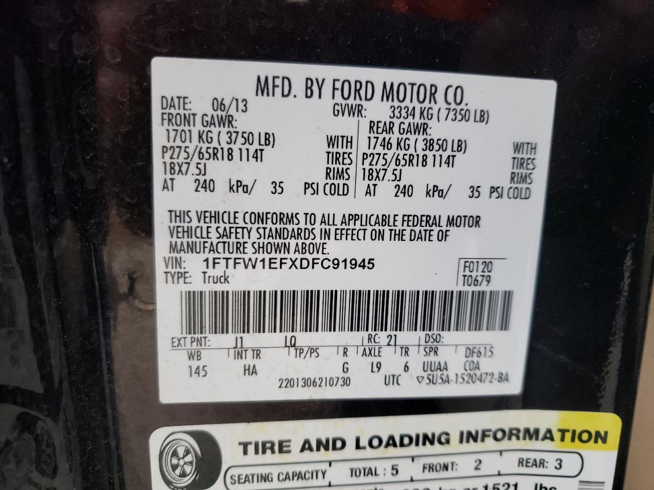 1FTFW1EFXDFC91945 2013 Ford F150 Supercrew 1FTFW1EFXDFC91945 2013 Ford F150 Supercrew
