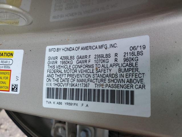 1HGCV1F19KA117367 | 2019 HONDA ACCORD LX