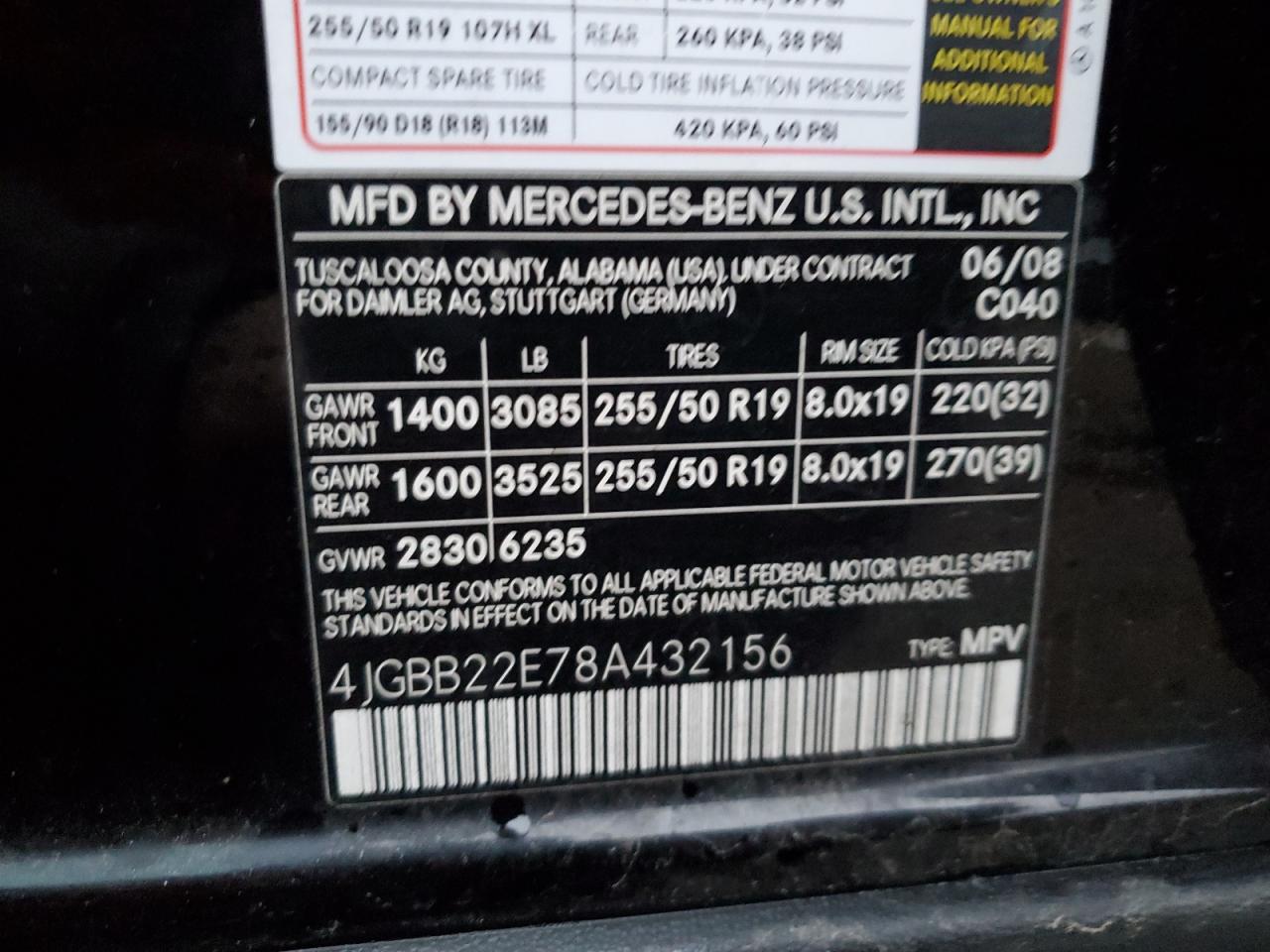 4JGBB22E78A432156 2008 Mercedes-Benz Ml 320 Cdi