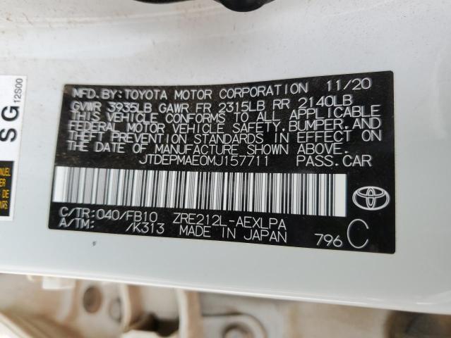 JTDEPMAE0MJ157711 | 2021 TOYOTA COROLLA LE