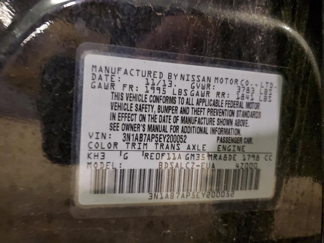 3N1AB7AP5EY200052 2014 Nissan Sentra S