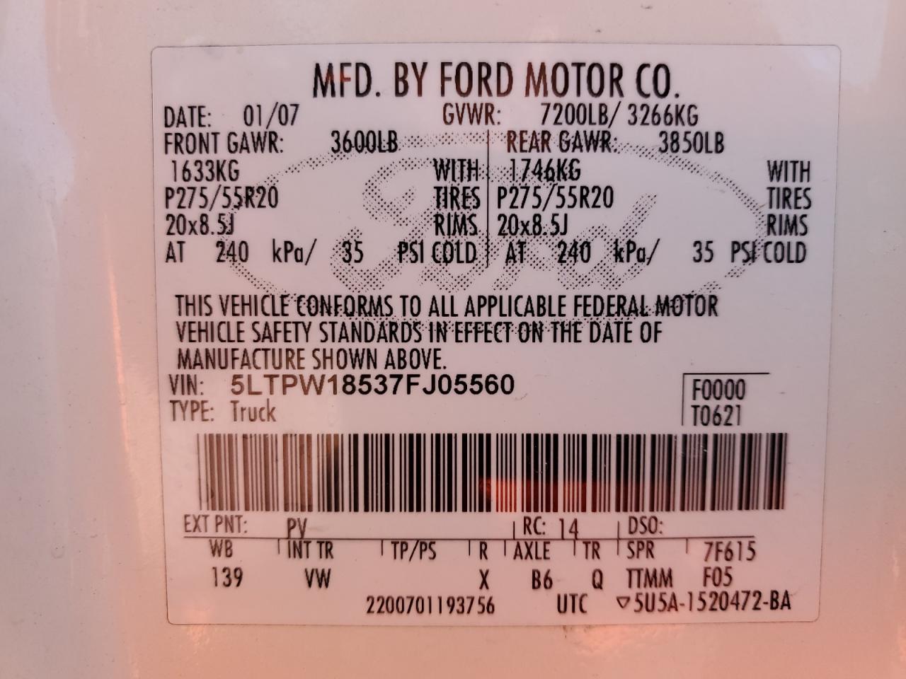 5ltpw18537fj05560 5LTPW18537FJ05560 2007 Lincoln Mark Lt