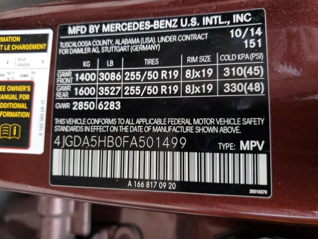 VIN 4JGDA5HB0FA501499 2015 Mercedes-Benz ML-Class, ... no.14