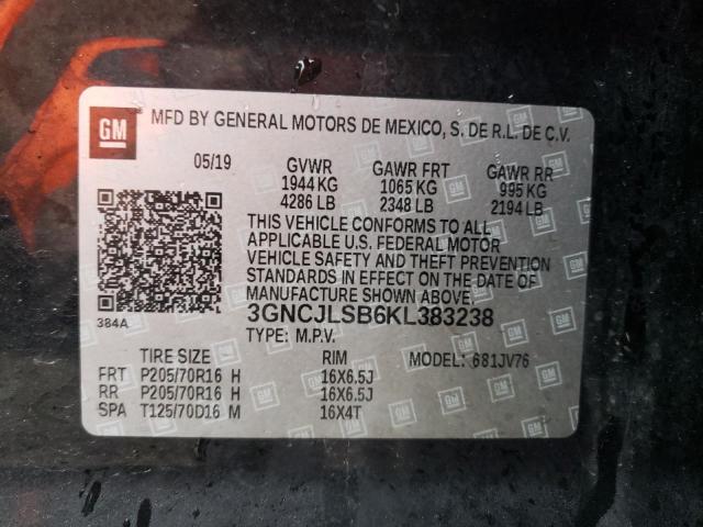 3GNCJLSB6KL383238 | 2019 CHEVROLET TRAX 1LT