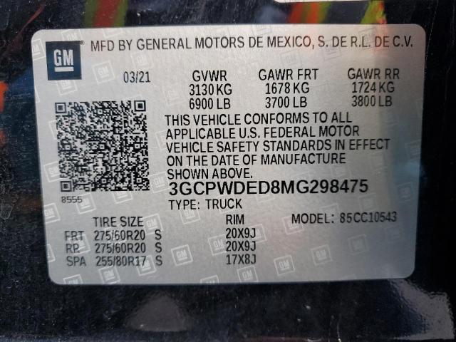 3GCPWDED8MG298475 | 2021 Chevrolet silverado c1500 rst