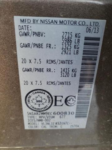 2014 Nissan Pathfinder S VIN: 5N1AR2MM9EC600830 Lot: 78749993