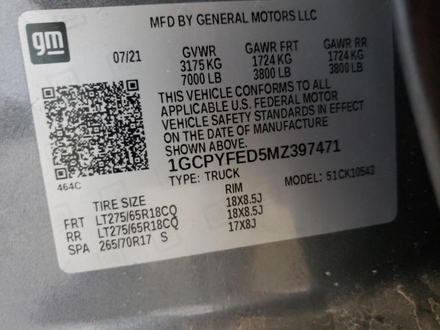 1GCPYFED5MZ397471 | 2021 CHEVROLET SILVERADO