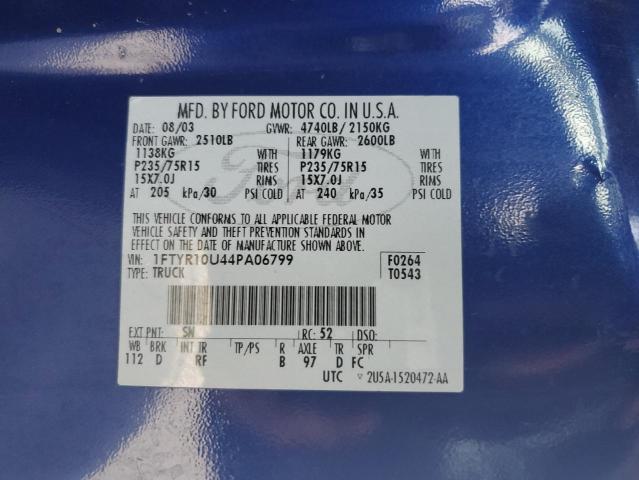 2004 Ford Ranger VIN: 1FTYR10U44PA06799 Lot: 76464473