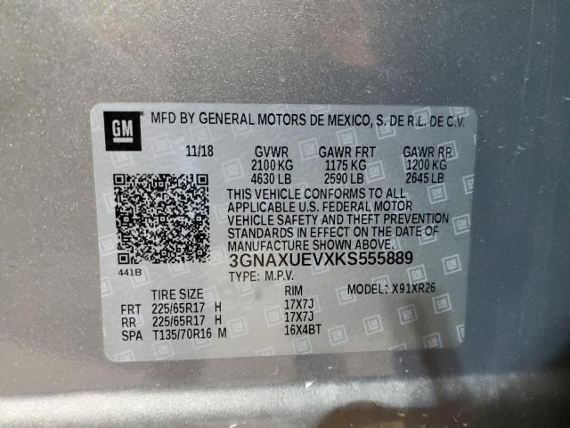 3GNAXUEVXKS555889 | 2019 CHEVROLET EQUINOX LT