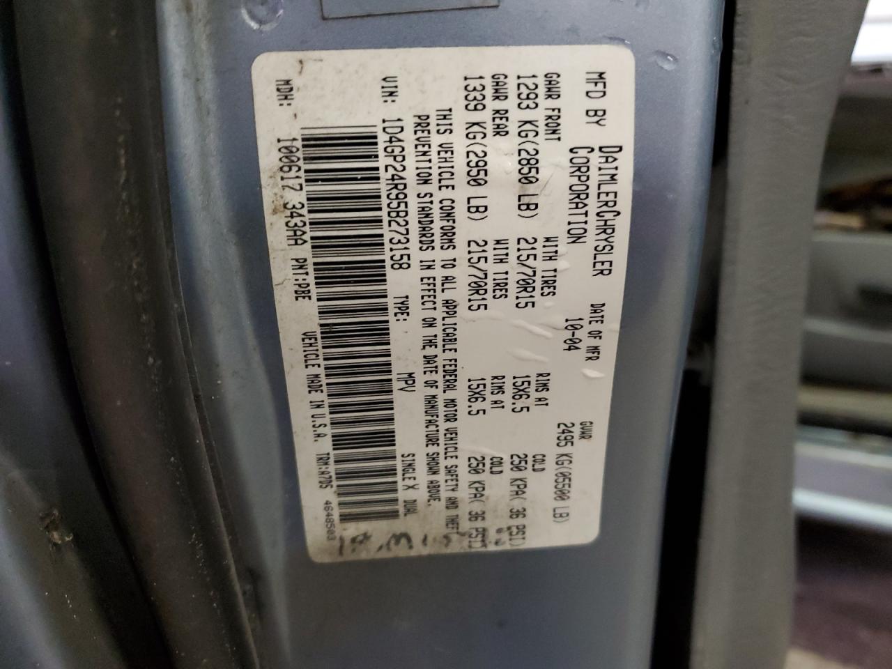 1D4GP24R95B273158 2005 Dodge Grand Caravan Se