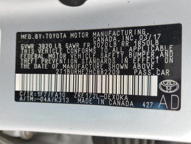 2T1BURHE2HC882209 | 2017 TOYOTA COROLLA L