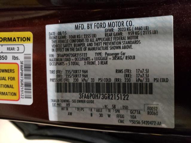 3FA6P0H73GR215122 | 2016 FORD FUSION SE