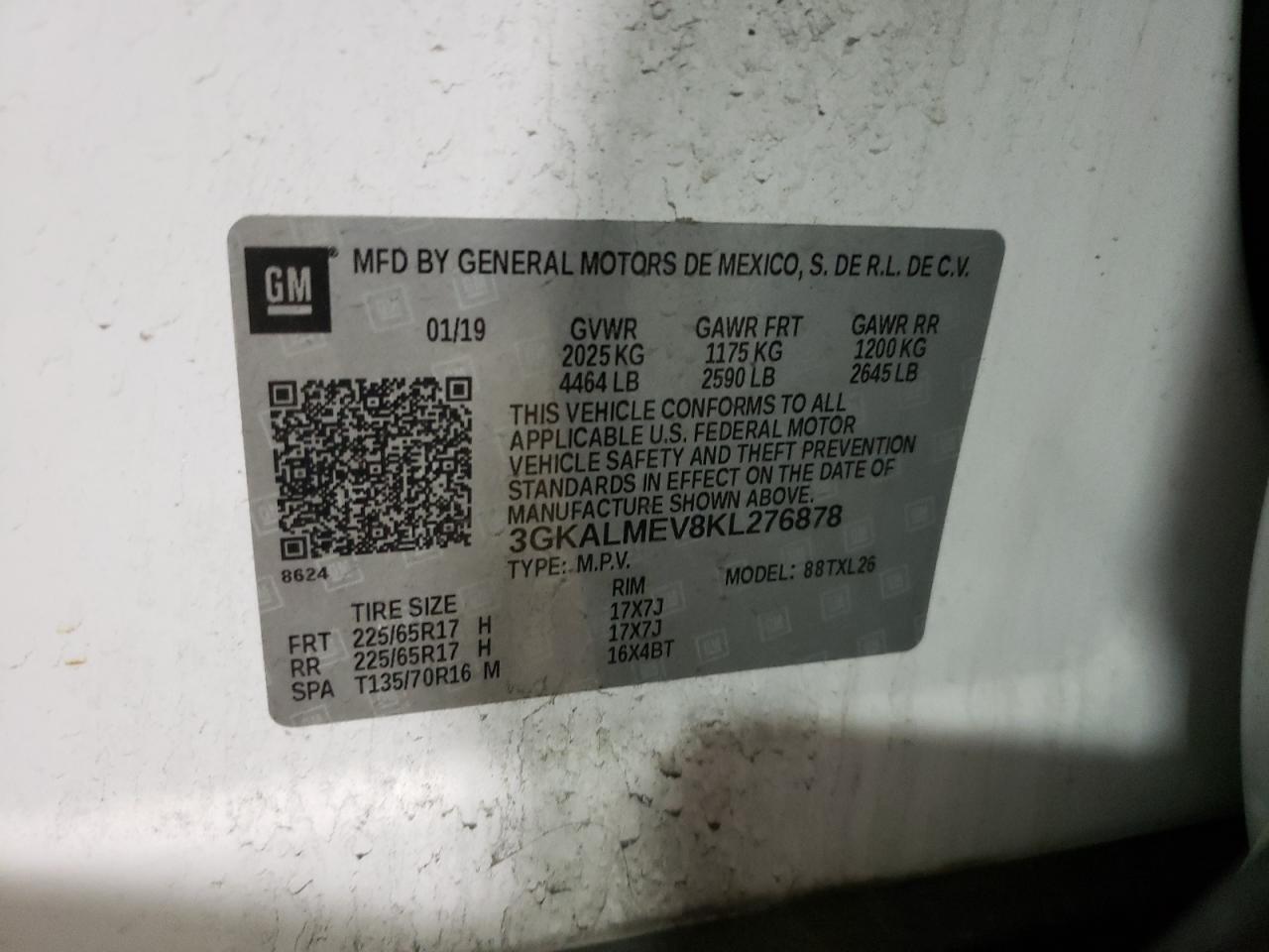 3GKALMEV8KL276878 2019 GMC Terrain Sle