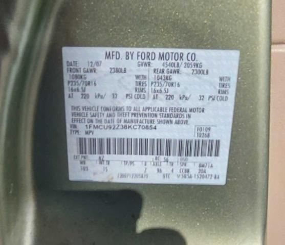 1FMCU92Z38KC70854 | 2008 Ford escape xls