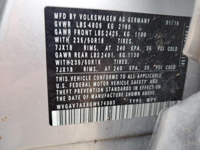 WVGAV7AX8GW574083 | 2016 VOLKSWAGEN TIGUAN S