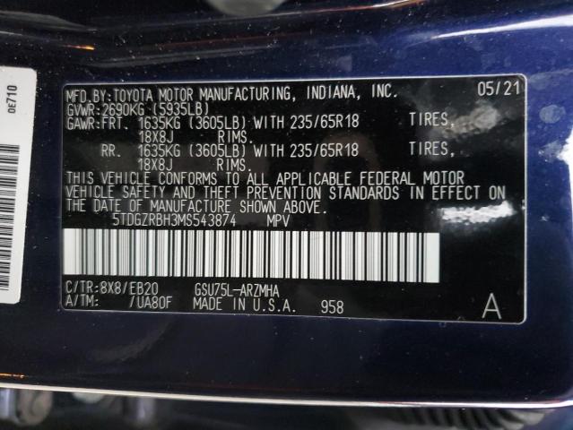 2021 Toyota Highlander Xle VIN: 5TDGZRBH3MS543874 Lot: 79025823