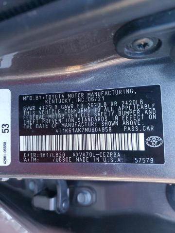 4T1K61AK7MU604958 | 2021 TOYOTA CAMRY XSE