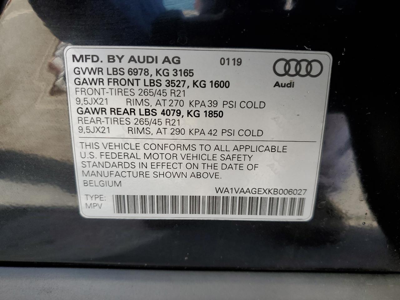 WA1VAAGEXKB006027 2019 Audi E-Tron Prestige