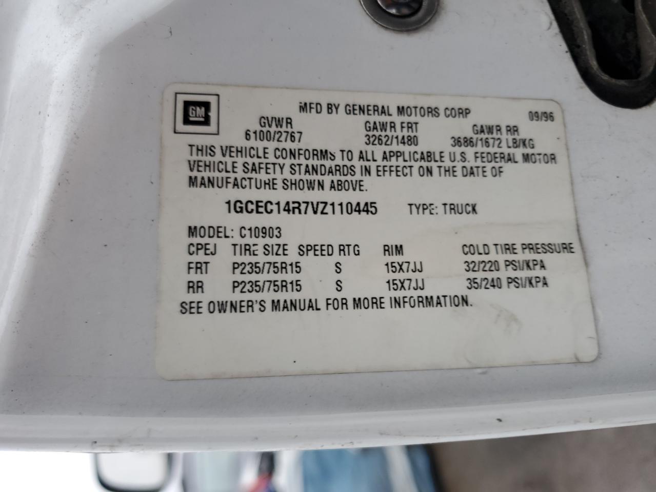 1GCEC14R7VZ110445 1997 Chevrolet Gmt-400 C1500