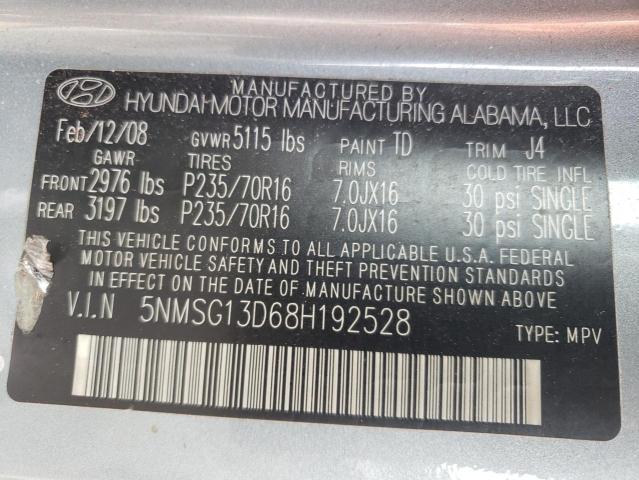 5NMSG13D68H192528 | 2008 Hyundai santa fe gls