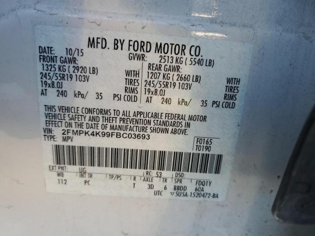 2FMPK4K99FBC03693 2015 FORD EDGE, photo no. 13