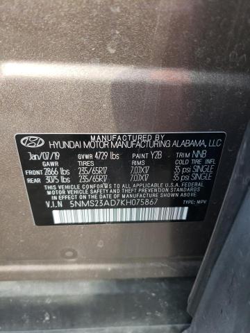 5NMS23AD7KH075867 | 2019 HYUNDAI SANTA FE S