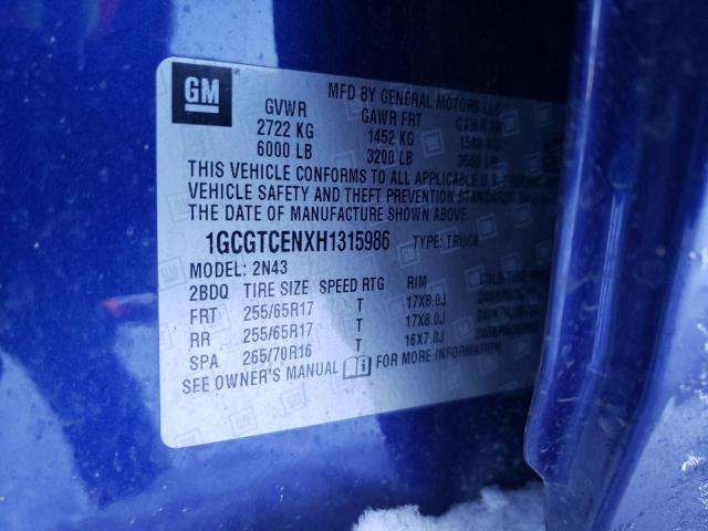 2017 CHEVROLET COLORADO L - 1GCGTCENXH1315986