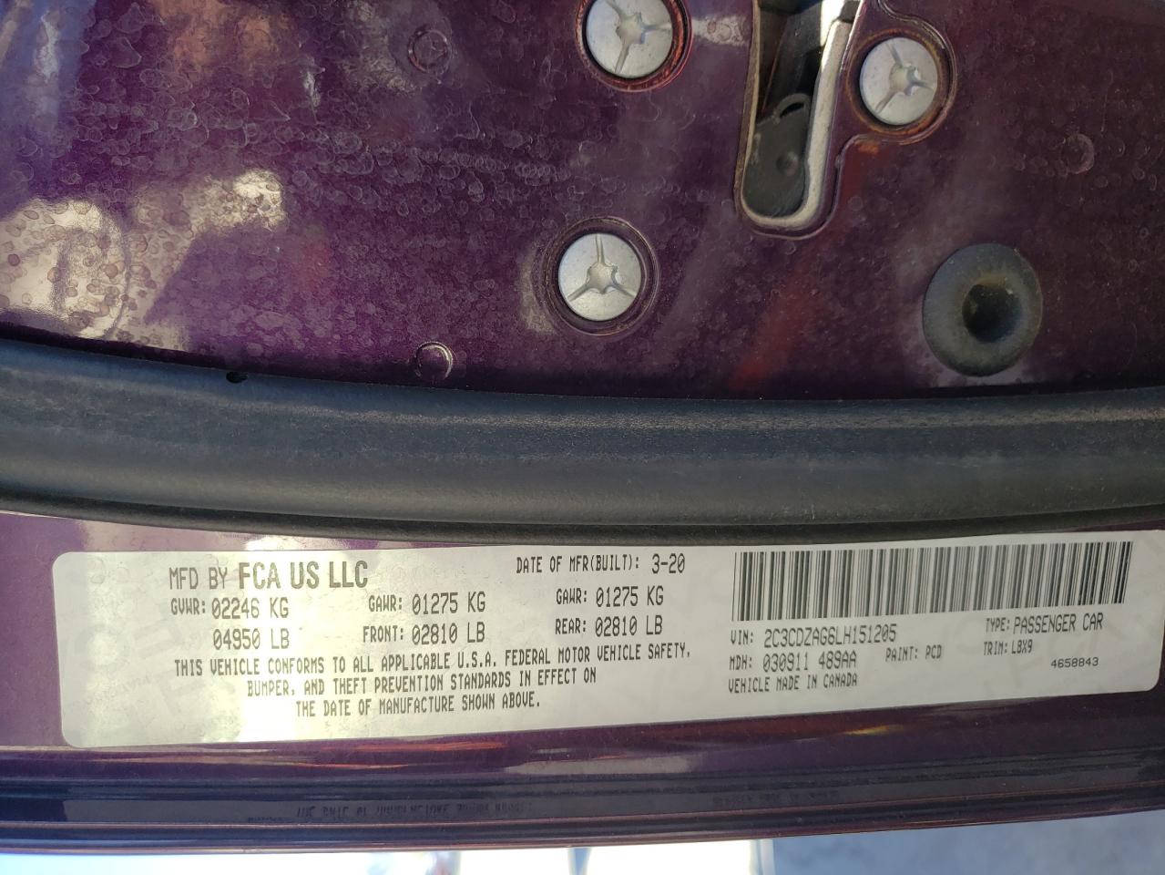 2C3CDZAG6LH151205 2020 Dodge Challenger Sxt