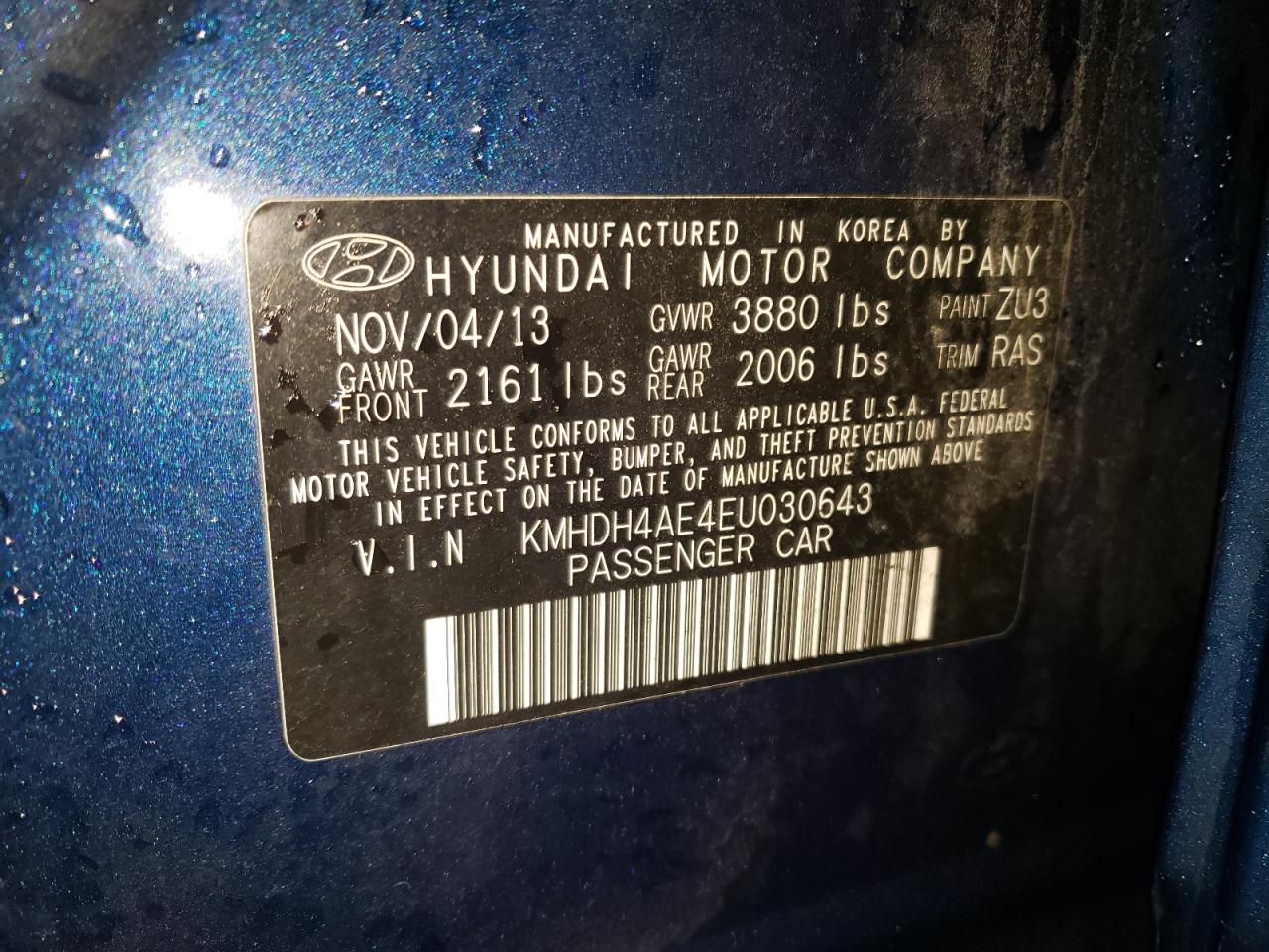 KMHDH4AE4EU030643 2014 Hyundai Elantra Se