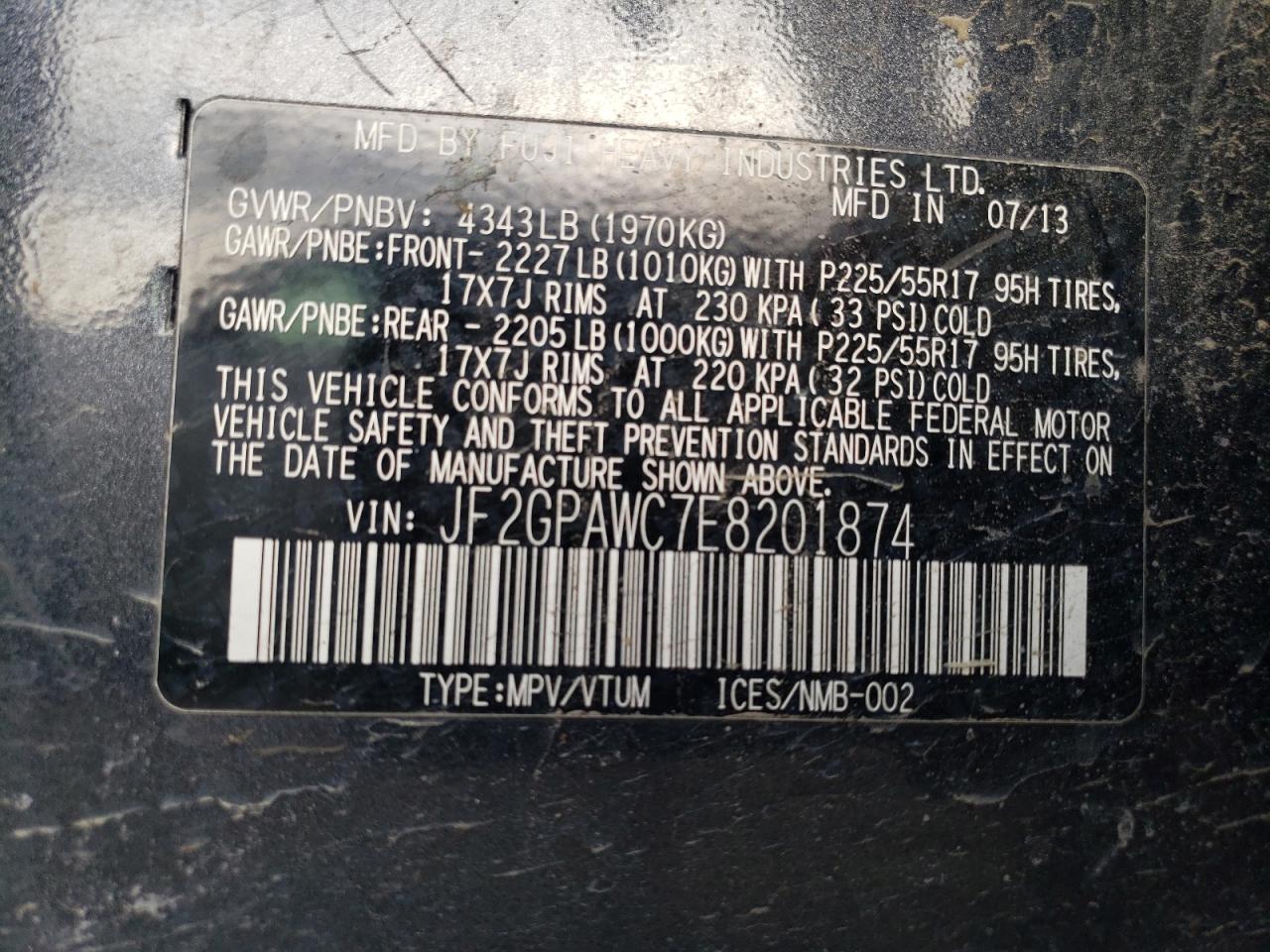 jf2gpawc7e8201874 JF2GPAWC7E8201874 2014 Subaru Xv Crosstrek 2.0 Premium
