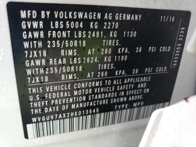 WVGUV7AX2HK013545 | 2017 VOLKSWAGEN TIGUAN SPO