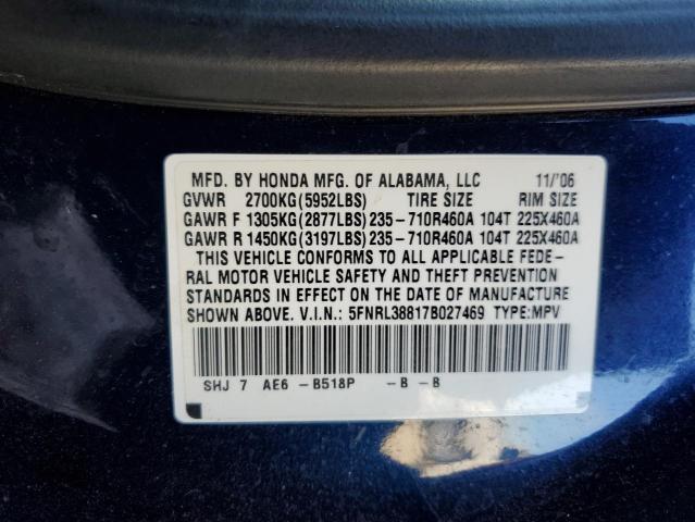 2007 Honda Odyssey Touring VIN: 5FNRL38817B027469 Lot: 79390083