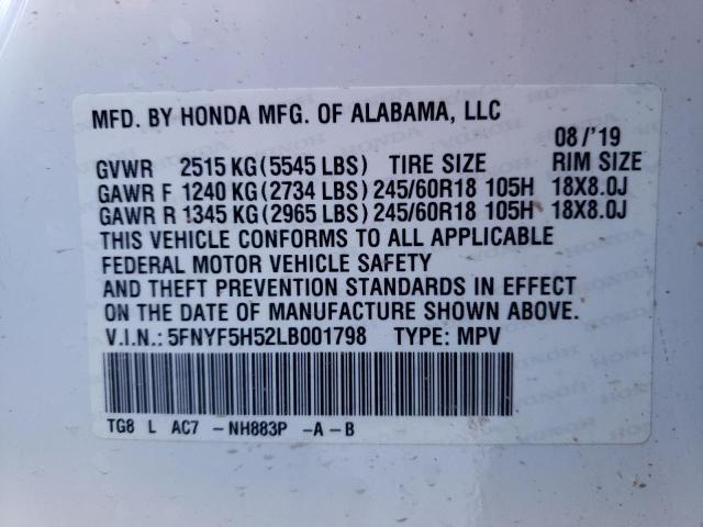 5FNYF5H52LB001798 | 2020 HONDA PILOT EXL