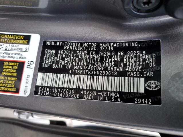 4T1BF1FKXHU289619 | 2017 TOYOTA CAMRY LE