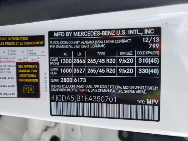 VIN 4JGDA5JB1EA350701 2014 Mercedes-Benz ML-Class, 350 no.13