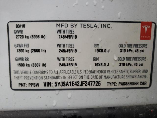 5YJSA1E42JF247725 | 2018 Tesla model s