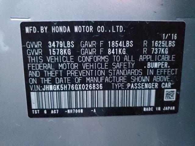 JHMGK5H76GX026836 | 2016 HONDA FIT EX