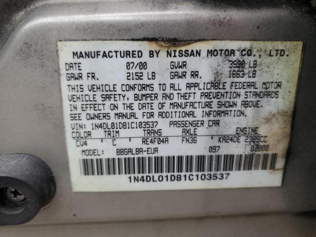 1N4DL01D81C103537 | 2001 Nissan altima xe